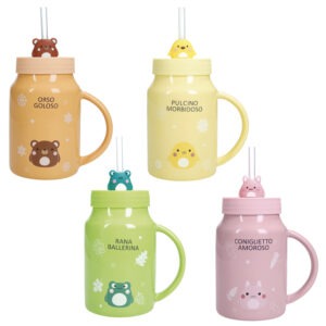 MUG AMICO MIO SOGG. ASSORTITI DISPLAY 8 PZ NEW BONE CHINA C/TAPPO E CANNUCCIA SILICONE