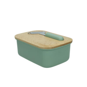 PORTA BURRO PP C/COPERCHIO LEGNO C/SPALMA-ARRICCIA BURRO SALVIA INOX/PP