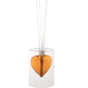 DIFFUSORE DI FRAGRANZA CUORE AMBRA VETRO C/BASTONCINI FIBER WOOD