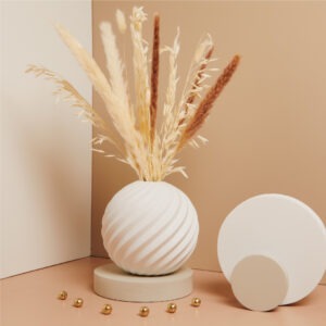 Vaso tondo bianco onde con fiori 25006