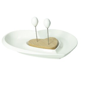 ANTIPASTIERA LOVE PORCELLANA/BAMBOO C/2 FORCH INOX