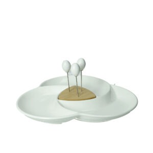 ANTIPASTIERA SPICCHIO DI LUNA PORCELLANA/BAMBOO C/3 FORCH INOX