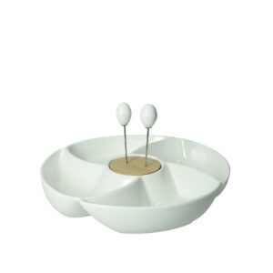 ANTIPASTIERA RONDO PORCELLANA/BAMBOO C/2 FORCH INOX