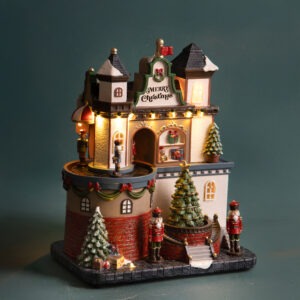 CASA C/ALBERO NATALE C/LED MUSICA E MOVIMENTO RESINA