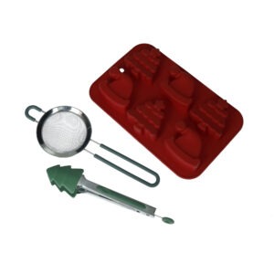 STAMPO BISCOTTI NATALE ROSSO SILICONE C/PINZA SILICONE E SETACCIO INOX