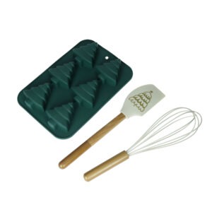 STAMPO BISCOTTI ALBERO DI NATALE VERDE C/FRUSTA E LECCAPENTOLA SILICONE