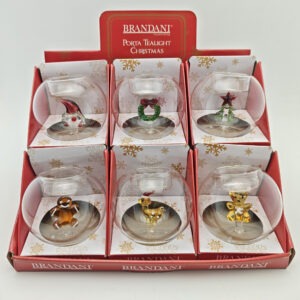 DECORATION C/PORTA TEALIGHT SOGGETTI ASSORTITI VETRO DISP 6 PZ