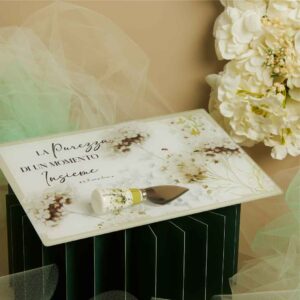 TAGLIERE IN VETRO CON COLTELLINO DECORO FLOREALE VERDE