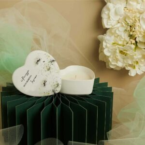 SCATOLA CUORE CON CANDELA  DECORO FLOREALE VERDE