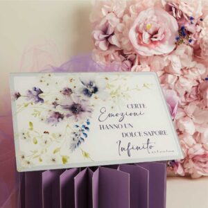 TAGLIERE IN VETRO DECORO FLOREALE LILLA