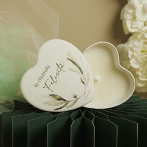 SCATOLA CUORE CON CANDELA DECORO ULIVO