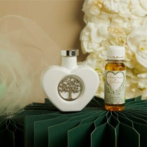 OLIERA CUORE CON OLIO ALBERO DELLA VITA SILVER 9.5X4.5X9 CM SCATOLA ULIVO