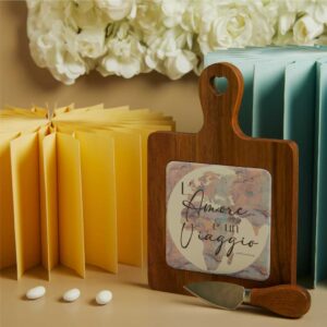 TAGLIERE ACACIA CON COLTELLINO DECORO MONDO 23X15X1.5 CM