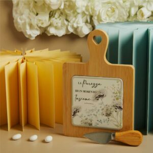 TAGLIERE BAMBOO CON COLTELLINO DECORO FLOREALE VERDE 23X15X1.5 CM