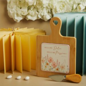 TAGLIERE BAMBOO CON COLTELLINO DECORO FLORALE ROSA 23X15X1.5 CM