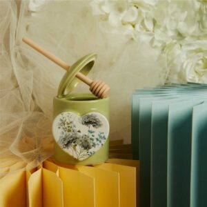 PORTA MIELE CON SPARGIMIELE DECORO FLOREALE VERDE 6.5X7.5X9 CM