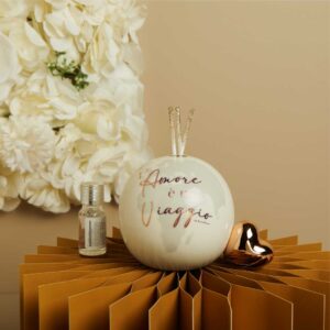 DIFFUSORE GLOBO GRANDE CON CUORE ORO ROSA 10X7.5X7.5 CM