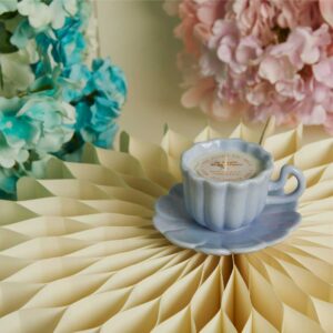 CANDELA IN TAZZA CON PIATTINO AZZURRO