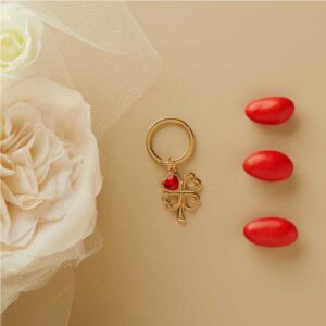 PORTACHIAVI PICCOLO ORO QUADRIFOGLIO CON CUORE ROSSO