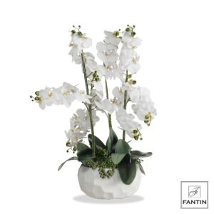 ORCHIDEA BIANCA 9 RAMI REALTOUCH CON VASO CERAMICA CM. H70