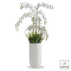 ORCHIDEA BIANCA 10 RAMI REAL TOUCH CON VASO CERAMICA CM. H155