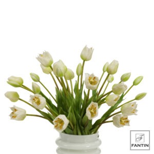 COMPOSIZIONE TULIPANI BIANCHI 6 BOUQUET 30 STELI CM. 47