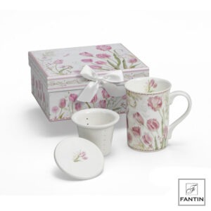 TAZZA CON INFUSORE TULIPANIIN PORCELLANA CM. Ø8XH11,5