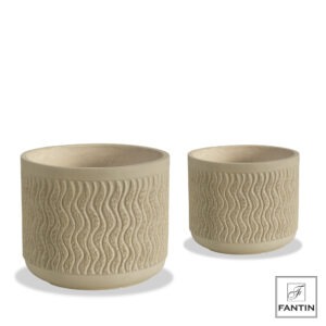 SET 2 VASI FIBRA ARGILLA GRAFFITI BEIGE CM.Ø30,5H25+Ø37,5H29 mis.est