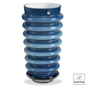 VASO VETRO ANELLI BLU CM. Ø17 X H30