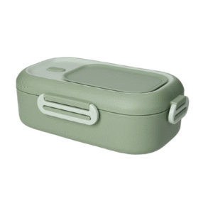 LUNCH BOX C/DOPPIO COMPARTO E POSATA DUE IN UNO VERDE SALVIA INOX/PP/SILICONE