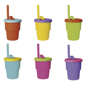 BICCHIERE FILL&GO C/TAPPO E CANNUCCIA COLORI ASSORTITI SILICONE DISPLAY 6 PZ