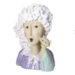 DECORATION LADY CON GATTO RESINA