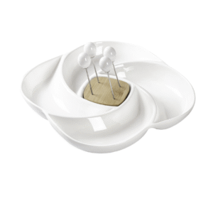 ANTIPASTIERA GIRELLA PORCELLANA/BAMBOO C/4 FORCH INOX