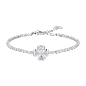 BRACCIALE TENNIS DONNA IN ACCIAIO CON QUADRIFOGLIO E PUNTI LUCE ZIRCONE BIANCO