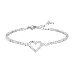 BRACCIALE TENNIS DONNA IN ACCIAIO CON CUORE E PUNTI LUCE DI ZIRCONE BIANCO