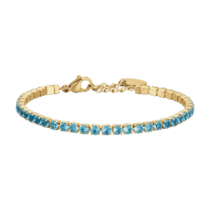 BRACCIALE DONNA TENNIS IN ACCIAIO IP GOLD CON CRISTALLI AZZURRI