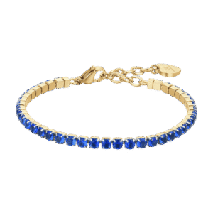 BRACCIALE DONNA TENNIS IN ACCIAIO IP GOLD CON CRISTALLI BLU