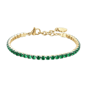 BRACCIALE DONNA TENNIS IN ACCIAIO IP GOLD CON CRISTALLI VERDI