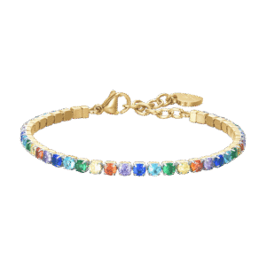 BRACCIALE DONNA TENNIS IN ACCIAIO IP GOLD CON CRISTALLI MULTICOLOR