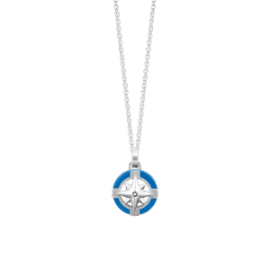 COLLANA UOMO IN ACCIAIO CON ROSA DEI VENTI E DETTAGLIO BLU