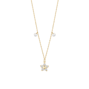 COLLANA DONNA IN ACCIAIO CON PENDENTE FIORE CON E PETALI ZICONE BIANCO COLORE OR