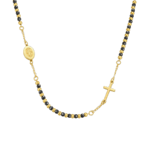 COLLANA ROSARIO UOMO MODELLO GIROCOLLO CON PIETRE EMATITE NERA. MADONNA MIRACOLO