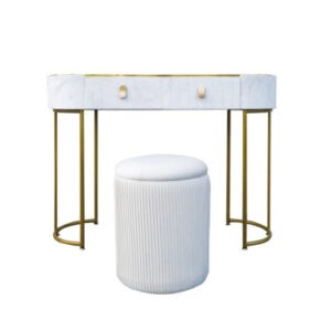 CONSOLLE DA TRUCCO (3 COLLI)  C/POUF APRIBILE AVORIO VELLUTO/METAL/ACRILICO