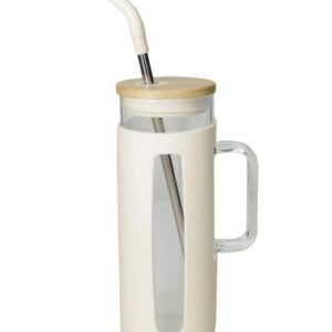 BOCCALE SLIM BIANCO VETRO C/CANNUCCIA INOX/SILICONE E TAPPO BAMBOO