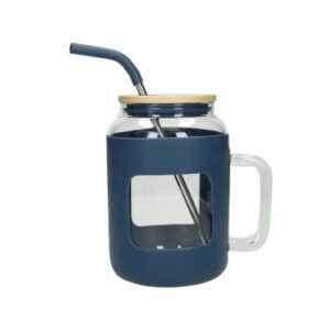 BOCCALE CURVY PETROLIO VETRO C/CANNUCCIA INOX/SILICONE E TAPPO BAMBOO