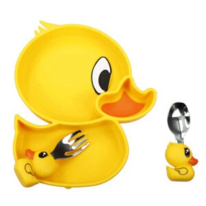 SET PAPPA PAPEROTTO SILICONE C/FORCHETTA E CUCCHIAIO INOX