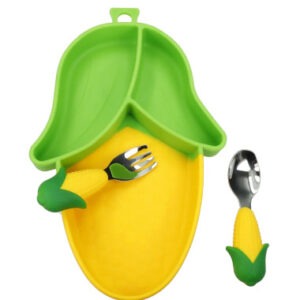 SET PAPPA PANNOCCHIA SILICONE C/FORCHETTA E CUCCHIAIO INOX