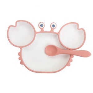 PIATTO PAPPA GRANCHIETTO ROSA C/COVER E CUCCHIAINO SILICONE