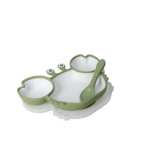 PIATTO PAPPA GRANCHIETTO VERDE C/COVER E CUCCHIAINO SILICONE