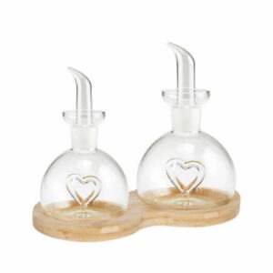 MENAGE OLIO/ACETO LOVE VETRO C /BASE BAMBOO NATURALE